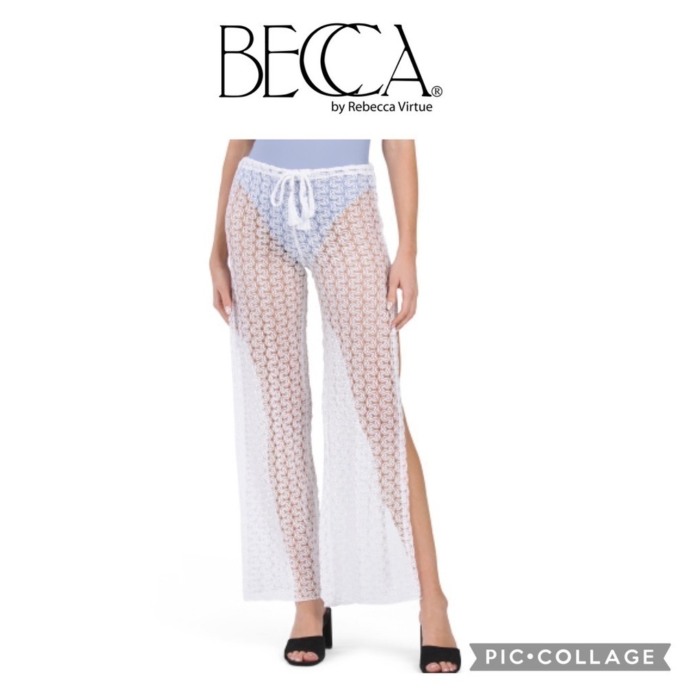 BECCA Split Leg Crochet swimsuit Cover-up Pants size L NWT